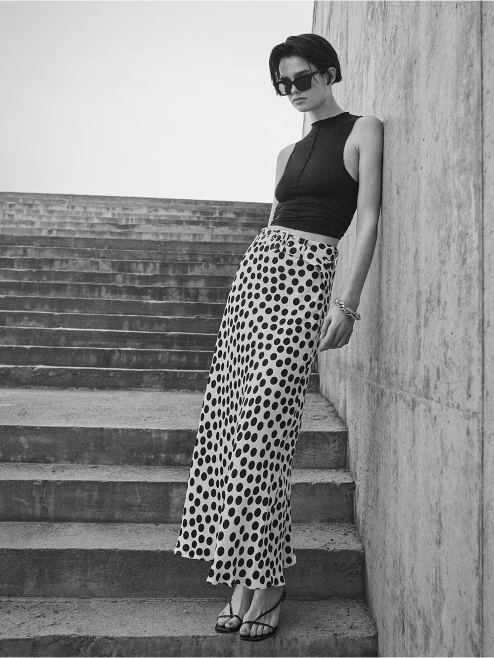 MANGO PRINTED SKIRT WITH POLKA-DOT BELT-Size L